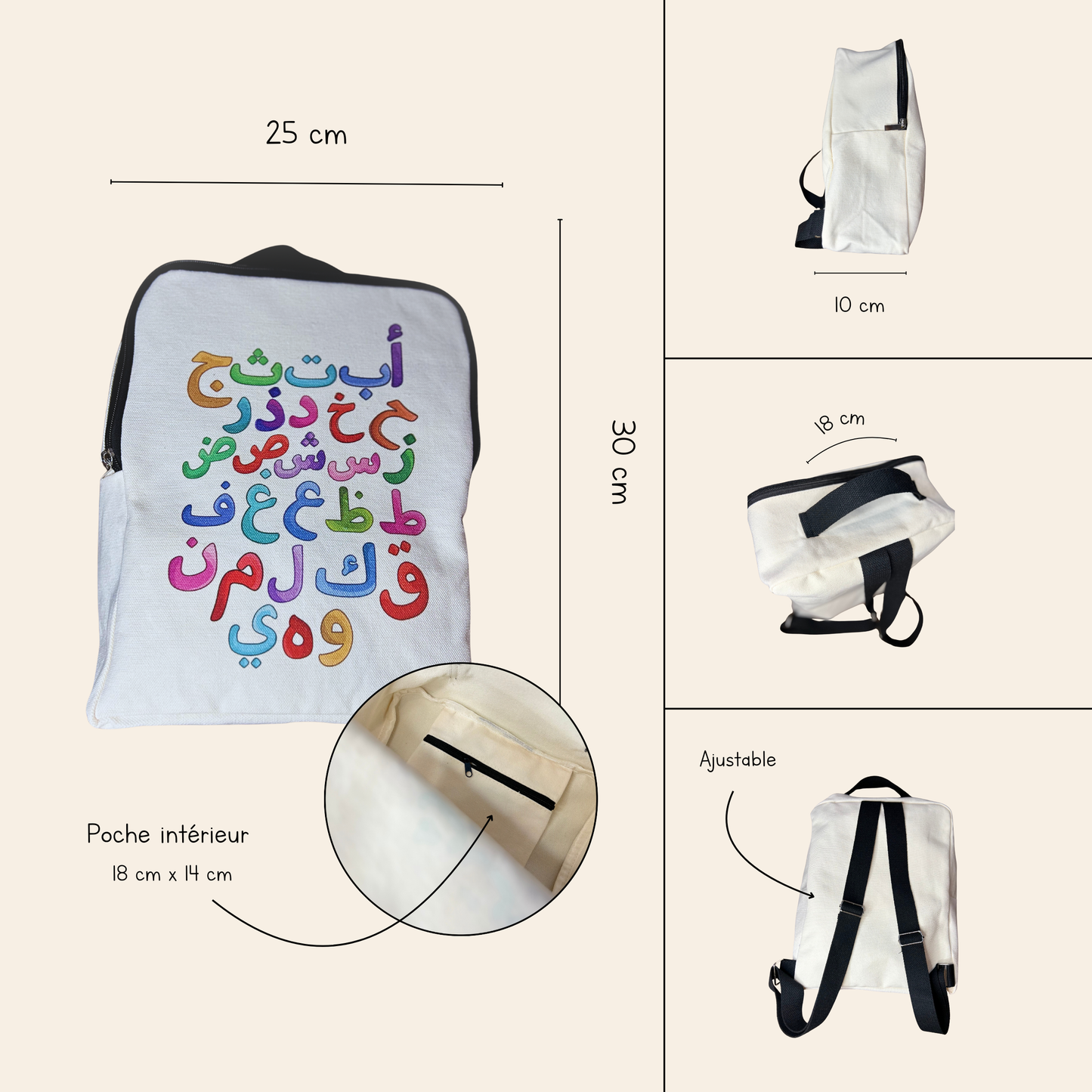 Sac à dos en coton avec lettres arabes