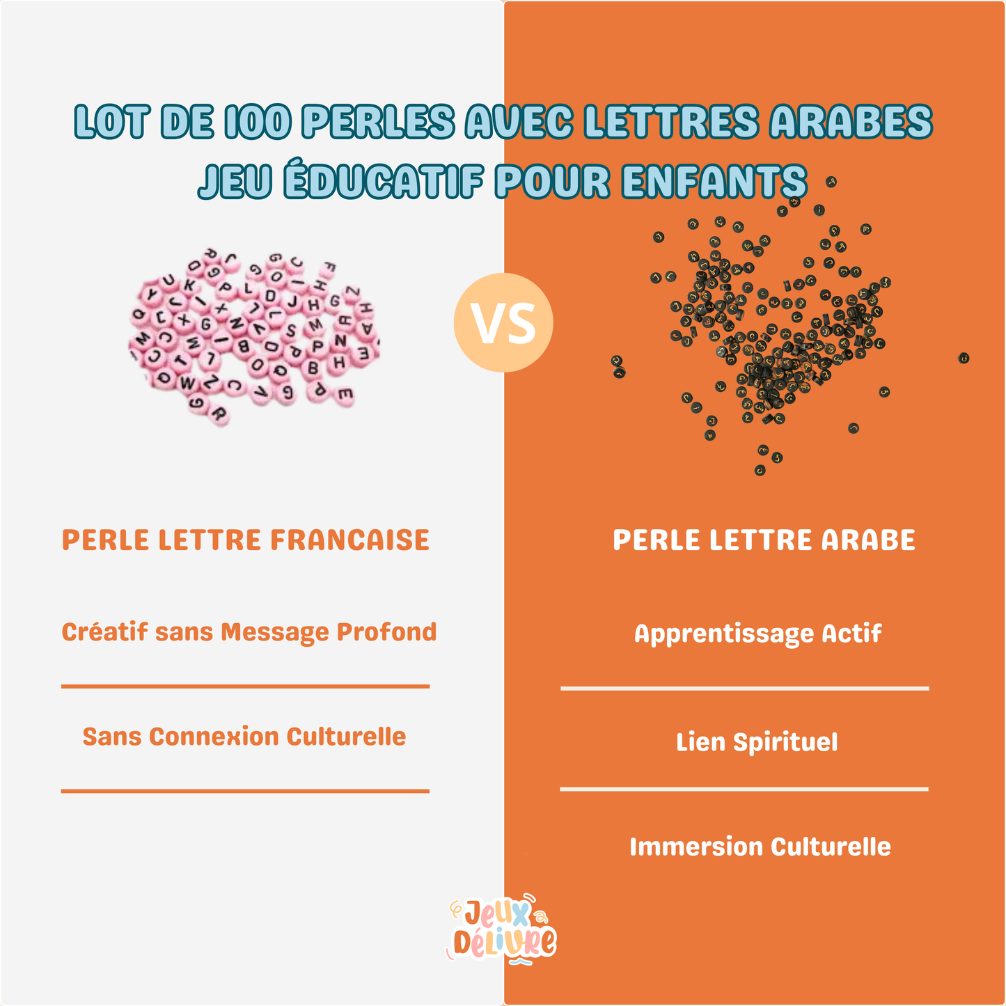 Lot de 100 Perles avec Lettres Arabes – Jeu Éducatif pour Enfants