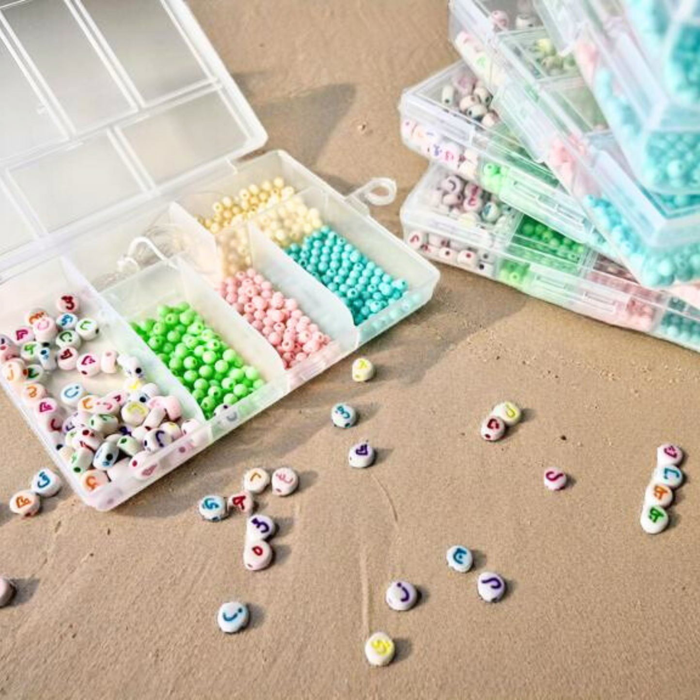 Lot de Perles Pastel et Perles avec Lettres Arabes – Activité Créative et Éducative