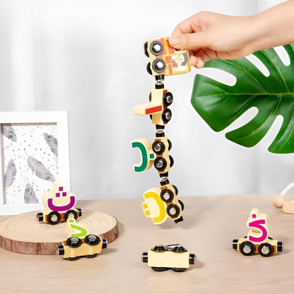 Lot de Voitures en Bois Aimantées avec Lettres Arabes : Un Jeux Éducatif Innovant